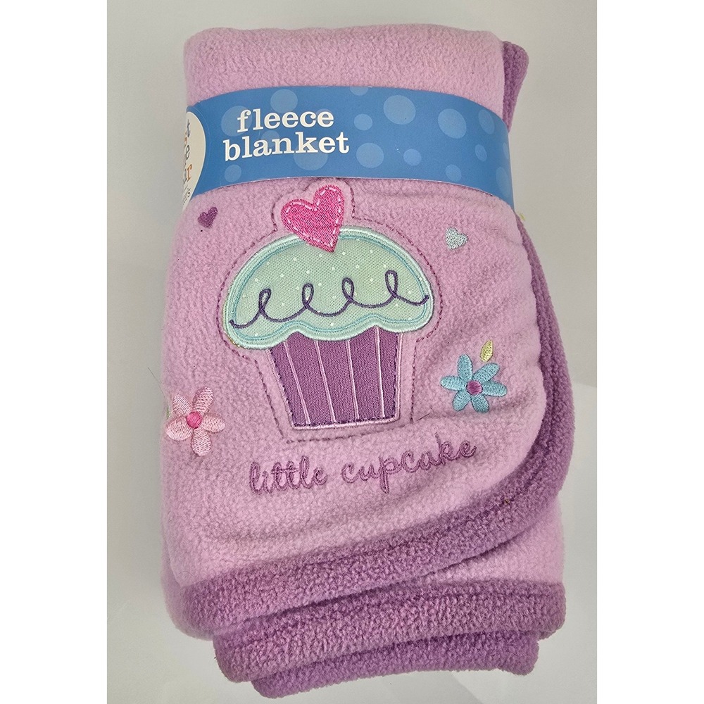 Just One Year Little Cupcake Fleece Baby Blanket Lavender Purple 28x34 Plush VTG